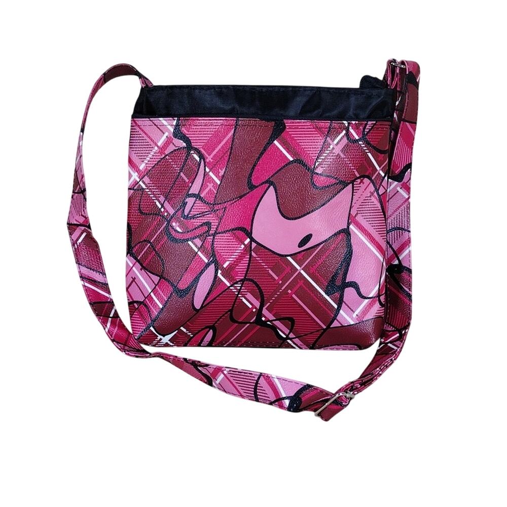 Covergirl Y2K Hot Pink Red Abstract Plaid Casual Boho Chic Crossbody Bag Purse
